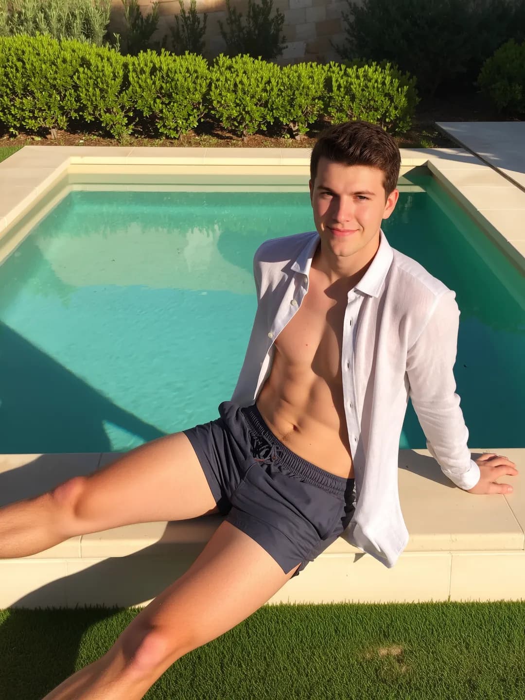 AI-generated example of a relaxed poolside warm-weather photo.