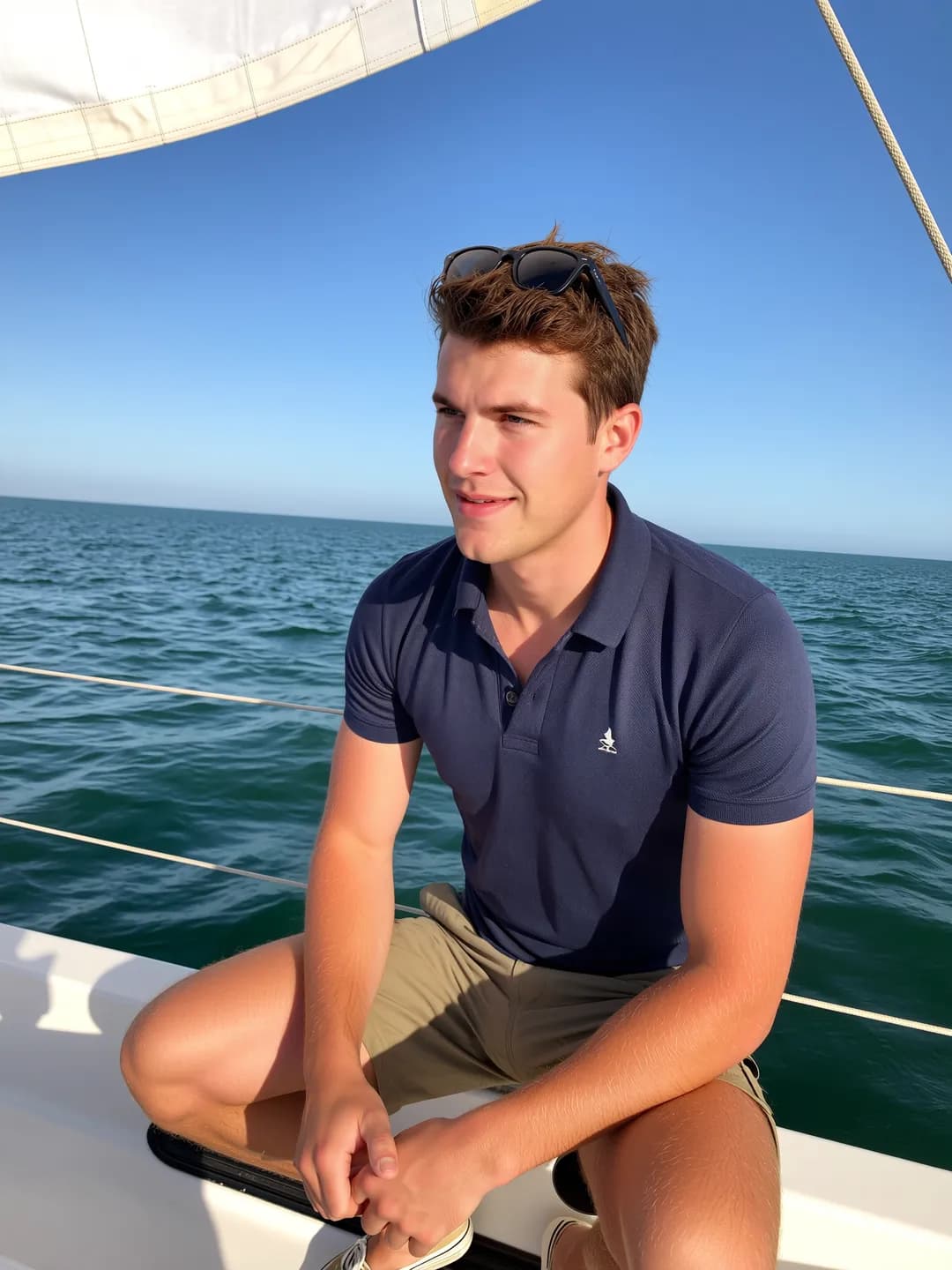 AI-generated example of a relaxed candid moment on a sailboat.